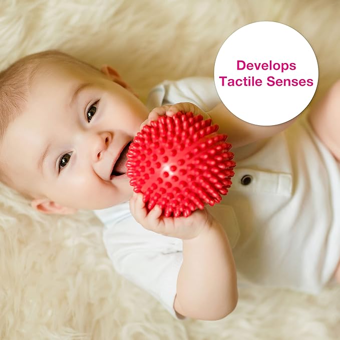 Edushape Original Sensory Ball - 4" Solid Primary Color Baby Ball for Gross Motor Skills Development, Ages 6 Months & Up - Perfect Stocking Stuffer