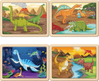 SYNARRY Large Dinosaur Wooden Puzzles for Kids 4 in 1 Gift Box(12.2 * 9.4 in) - FSC Certified, Jigsaw Puzzles for Kids Ages 4-6, Dinosaur Toys Gifts for 3 4 5 Year Old Boys Girls