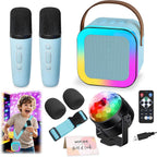 Mini Karaoke Machine with 2 Wireless Microphones for Kids, Portable Karaoke Machine for Kids, Kids Karaoke Machine Toys for Girls Boys Gifts for Home Parties Birthday (Blue)