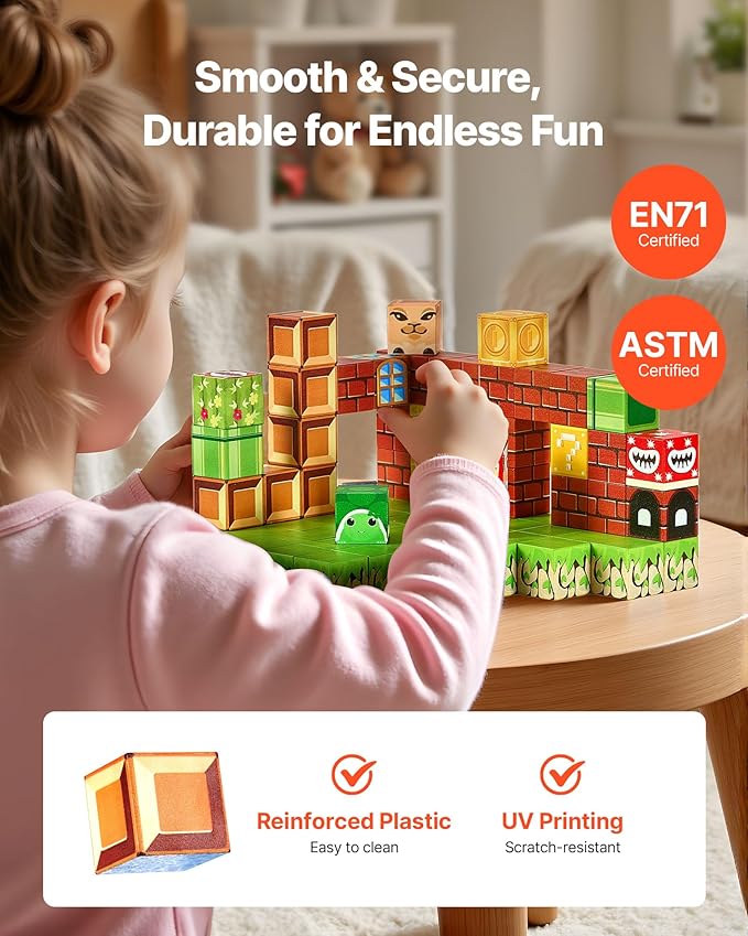 VEVOR Magnetic Blocks, 100 PCS Magnet Blocks Set, Magnetic Building Cubes for Kids, STEM Montessori Sensory Toys for Christmas Birthday Gift, Construction Stacking Toy for 3+ Years Old Boys & Girls