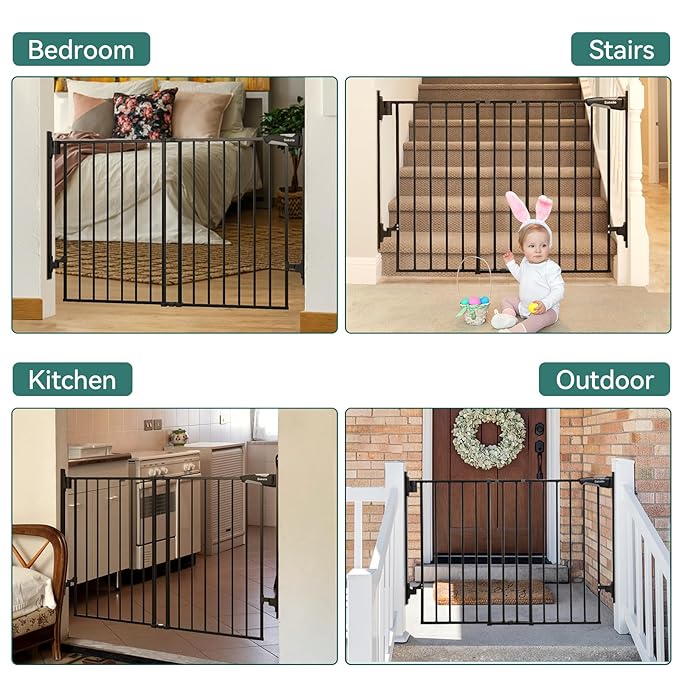Babelio 27-45" No Bottom Bar Baby/Dog Gate with Easy Installation, 2-in-1 Auto Close Design, Suitable for The House, Stairs, and Doorways, Safety Pet Gates with Large Walk-Thru Door, Black