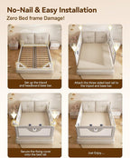 3 Piece Full Size Bed Rails for Toddlers, No-Drill Needed Baby Bed Rail Guard with Height Adjustable, Thickened Child Safety Side Railing Guards/Bedrail for Kids,Grey Bear Cute Design, 54x78.7x78.7in