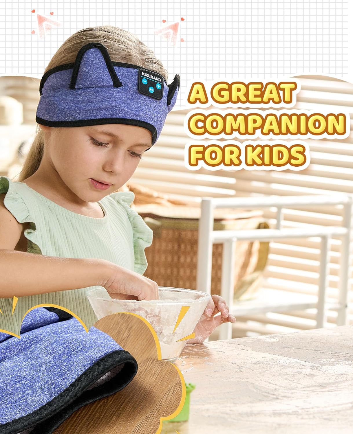 KIDSBAND Kids Headphones, Bluetooth Headphones for Kids with Adjustable Headband, 3.5 MM Jack for School, Foldable On-Ear Headset for Girls Boys Children, Kindle Tablet Cellphones Airplane Travel