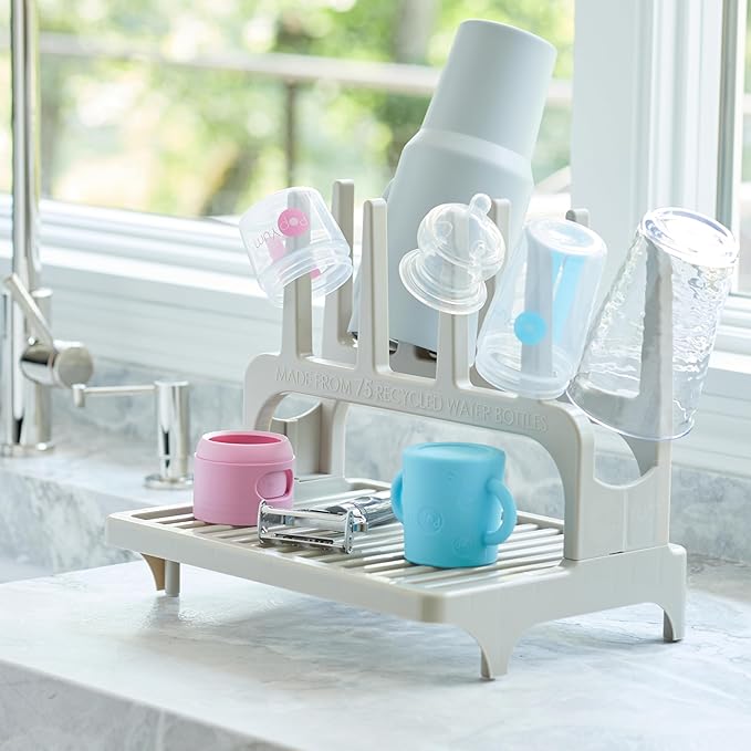 PopYum Seattle Gray Space Saving Drying Rack from 100% Recycled Bottles, countertop for Baby Bottle, Plastic Bags, Cups, Glass, tumblers, Compact