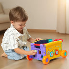 Interactive Learning Push Walker Toy for Toddlers, Musical Activity Wagon with Handle, Educational Rolling Cart with Blocks