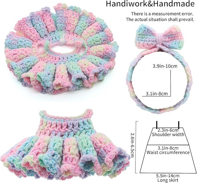 Handmade 17cm Doll Clothes - Crochet Handcraft Cute Styles 15cm/17cm Dolls Outfits, Matching Halter Dress and Headband Accessories for Dress Up Gift (Macaron)