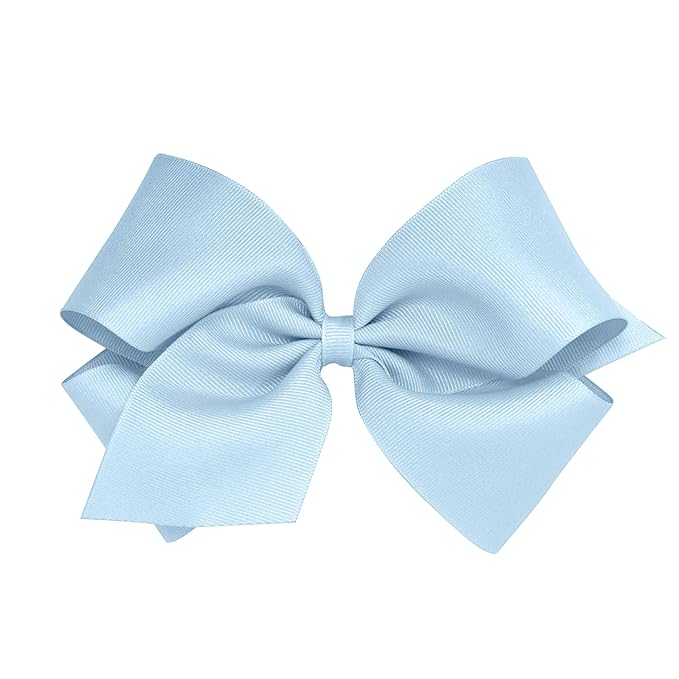 Wee Ones Girls' Plain Wrap Classic Grosgrain Hair Bows on a WeeStay No-Slip Hair Clip, Handmade, King, Millennium Blue