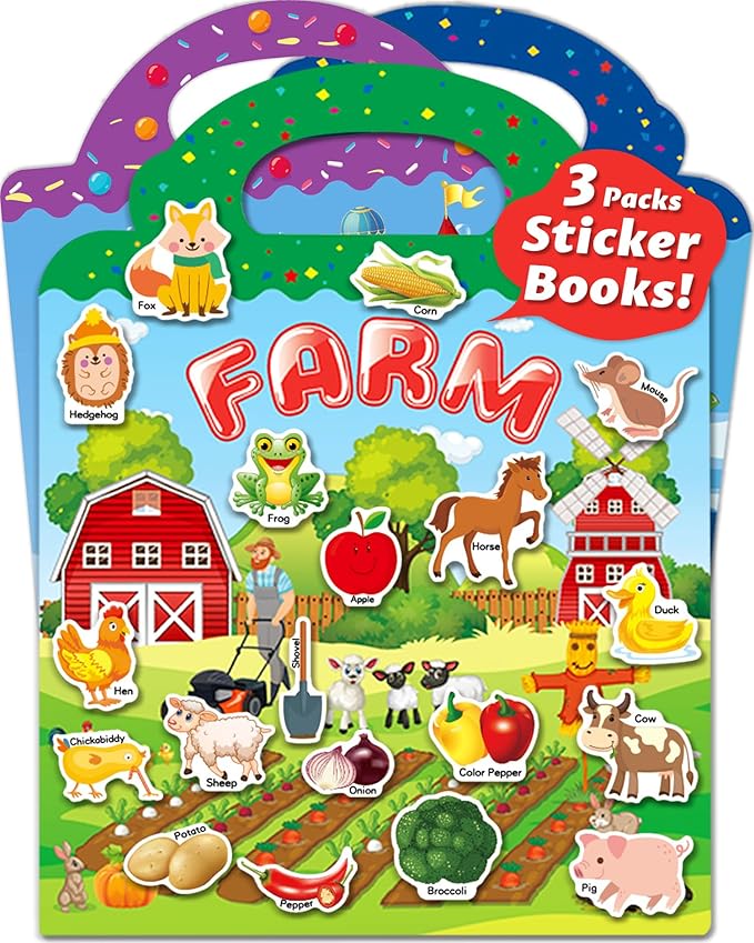 Reusable Sticker Book for Toddlers 2-4 Years, Stickers for Kids, Toddler Sticker Book Ages 1-3, Toddler Craft Activities, Toddlers Travel Toys Ages 2+ Boy Girl Birthday Gifts