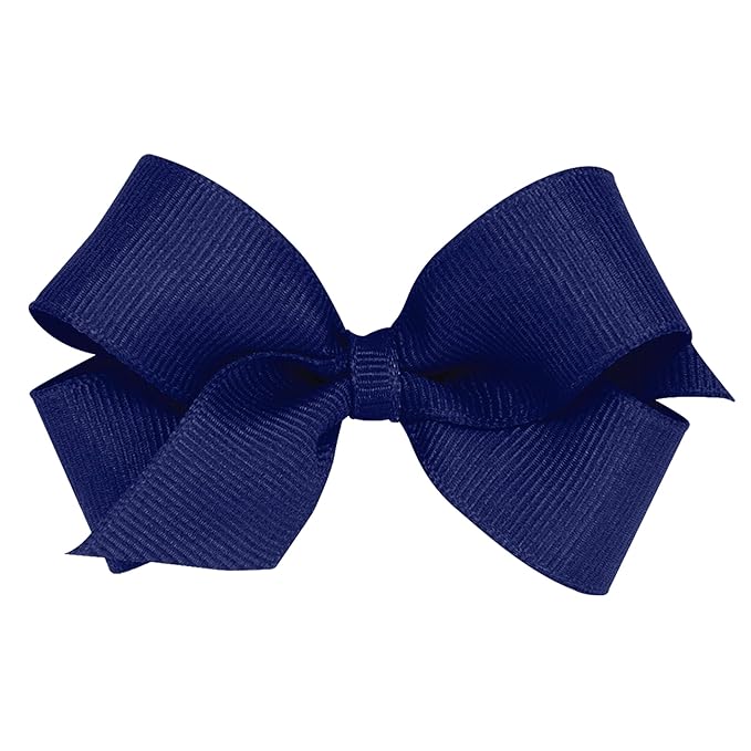 Wee Ones Girls' Plain Wrap Classic Grosgrain Hair Bows on a WeeStay No-Slip Hair Clip, Handmade, Mini, Light Navy