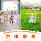 4-in-1 Swing Set & Baby Jumper and Bouncer for Toddler, Heavy Duty Baby Swing Set with Foldable Metal Stand for Indoor & Outdoor Play, Adjustable Swingset for Toddler (Pink)