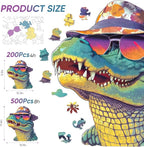Wooden Puzzles for Adults, Glasses Crocodile Jigsaw Puzzles 200 Pieces Animal Unique Shaped Wood Cut Puzzle Gifts for Adults and Kids, Family Puzzle Games