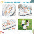 Baby Play Mat, 7-in-1 Tummy Time Activity Gym Mat, Washable Baby Lounger Nest, Portable Floor Seat for Home & Travel, Baby Essentials Gift for Infant Newborn 0-6-12-18 Months
