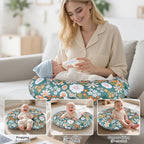 Nursing Pillow, Breastfeeding Pillow with Removable Cotton Cover, Baby Feeding Pillow for Mom Easier Breast Feeding and Bottle Feeding, Breastfeeding Support Cushion for Newborn (Flower Green)