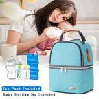 Breastmilk Cooler Bag with Ice Pack Fits 6 Baby Bottles up to 9 Ounce, Breast Milk Pump Cooler Bag with Shoulder Strap for Nursing Mom Daycare, Work, Travel- Lake Green