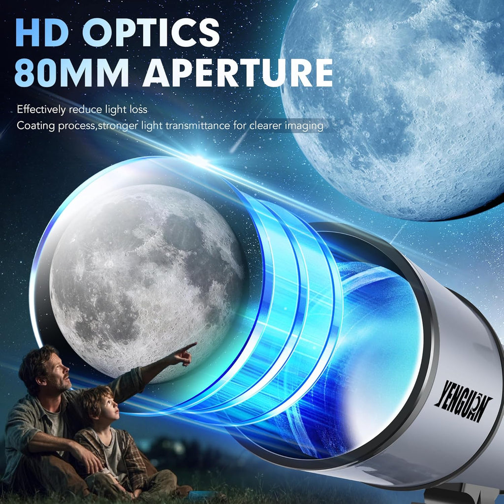 Telescope for Adults & Kids 80mm Aperture 600mm, Telescope for Adults High Powered, Beginners in Astronomy to See Planet, with Phone Adapter and Moon Filter, Carry Bag, Gray