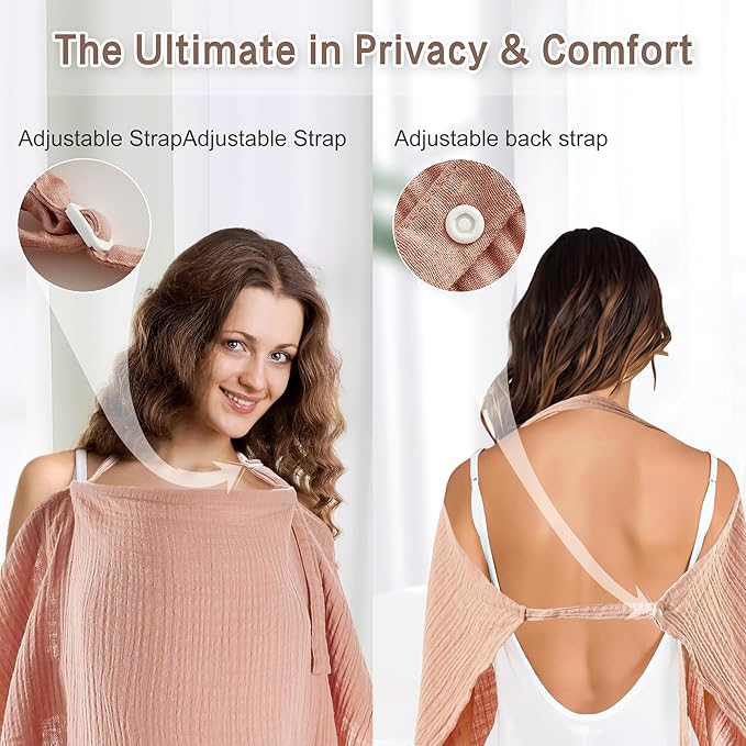 Nursing Cover 100% Cotton Breastfeeding Cover Privacy Muslin Lightweight Full Coverage Nursing Scarf Gift Set (Dusty Pink)