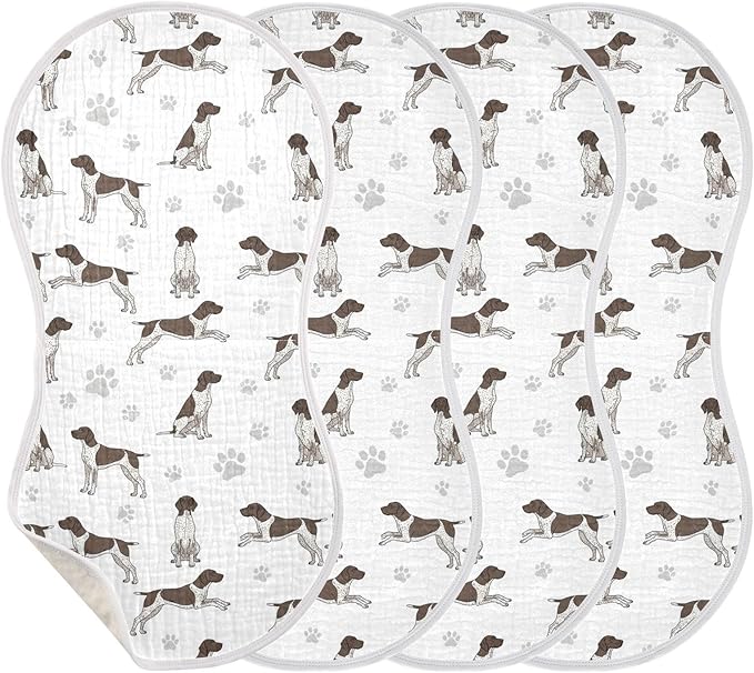 4 Pack Muslin Burp Cloths German Dogs White Cotton Baby Burp Cloths Extra Absorbent and Soft Thick Burping Cloth for Baby Boys Girls 22x11 Inch