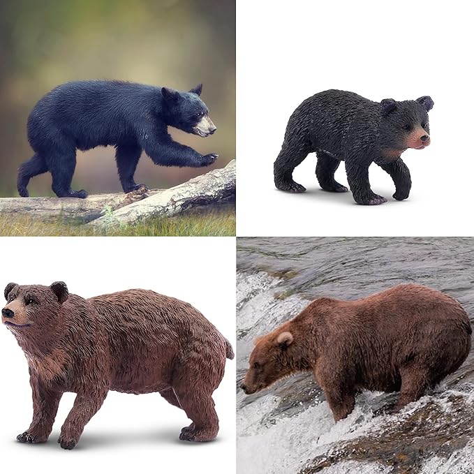 Toymany 6PCS Bear Figurines, Realistic Forest Animals Bear Family Figures Toy Set Includes Brown Bears Black Bears and Cubs, Education Toy Birthday for Kids Toddlers