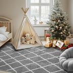 Fluffy Rug for Bedroom, Stripe Checkered Rug Anti-Skid High Pile for Living Room Bedroom Kids Room Nursery, Dorm Home Decor