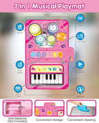 Toys for 1 Year Old Girl Gifts, Baby Musical Mat with Piano & Drum, Adjustable Volume, 12-18 Months Toddler Toys, Christmas Birthday Easter Gifts for 1-2 Year Olds Boys Girls (Pink)