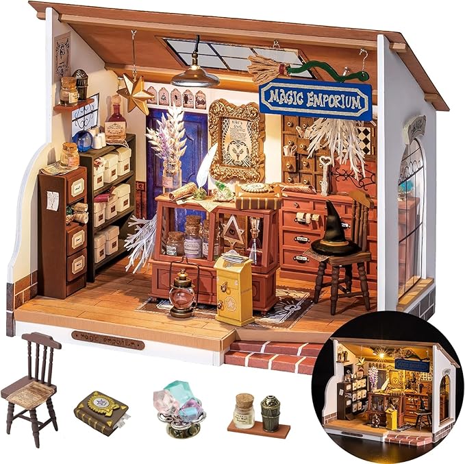 Rolife DIY Miniature House Kit Magic House, Tiny House Kit for Adult to Build, Mini House Making Kit with Furniture, Halloween for Family and Friend (Kiki's Magic Emporium)
