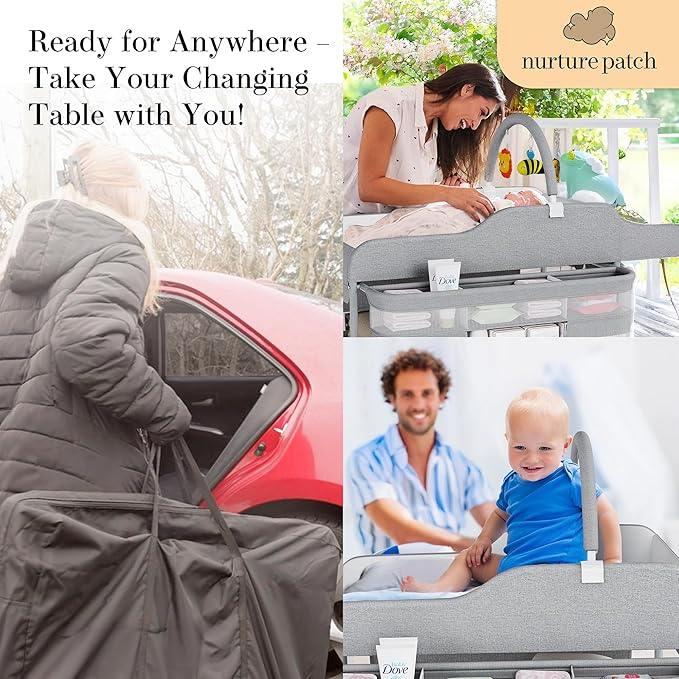 Portable Changing Table for Baby - Foldable Changing Table, Baby Diaper Changing Station with Baby Changing Station Toy Holder, Diaper Changing Table Bag - Portable Baby Changing Table with Wheels