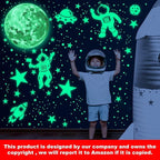 1017Pcs Glow in The Dark Stars for Ceiling Glow in The Dark Moon and Space Wall Decals Luminous Astronaut Universe Planet Galaxy Wall Stickers for Kids Boys Girls Bedroom Green