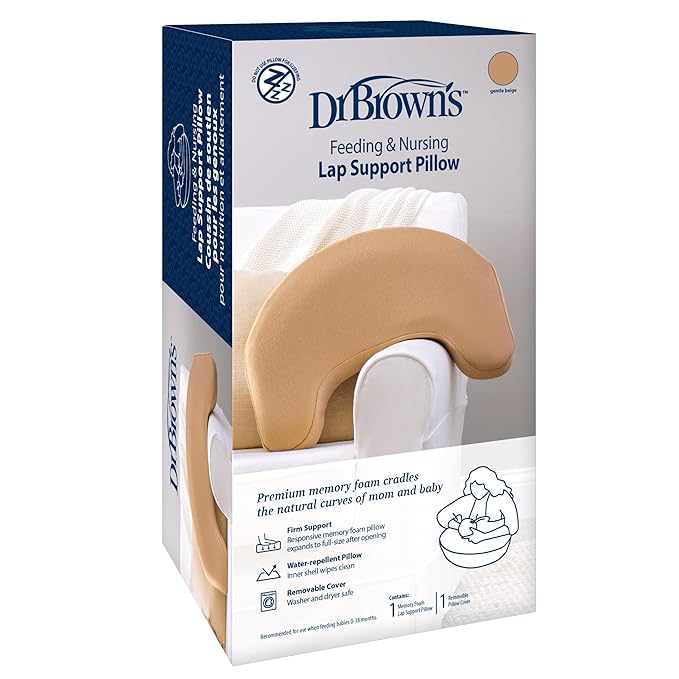 Dr. Brown's Feeding and Nursing Lap Support Pillow with Cover, Premium Memory Foam, Responsive Firm Support, Gentle Beige