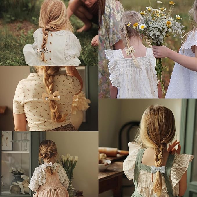 Baby Toddler Girls Hair Ties with Linen Bows Embroidered Flower,20 pcs No Damage Elastic Nylon Hair Bands Ponytail Holders,Small Hair Accessories Gifts for Girls Kids Children Thick Thin Hair