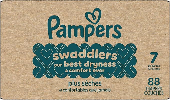 Pampers Swaddlers Diapers, Size 7 (26-50 lbs), 88 Count, Absorbent, Keeps Baby Dry and Comfortable, Skin Safe Disposable Baby Diaper (Packaging May Vary)