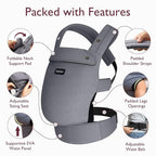 Momcozy Baby Carrier - Ergonomic, Cozy and Lightweight Carrier for 3-24 Months, Effortless to Put On, Ideal for Hands-Free Parenting, Enhanced Lumbar Support, Purehug for Infant to Toddler, Grey