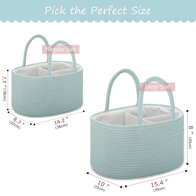 COMSE Baby Diaper Caddy Organizer, Car Caddy, Diaper Change Organizer, Gift Baskets Empty, Portable Tote Bag with Divider, Baby Shower Gifts Newborn Essentials Registry Must Have, Light Green