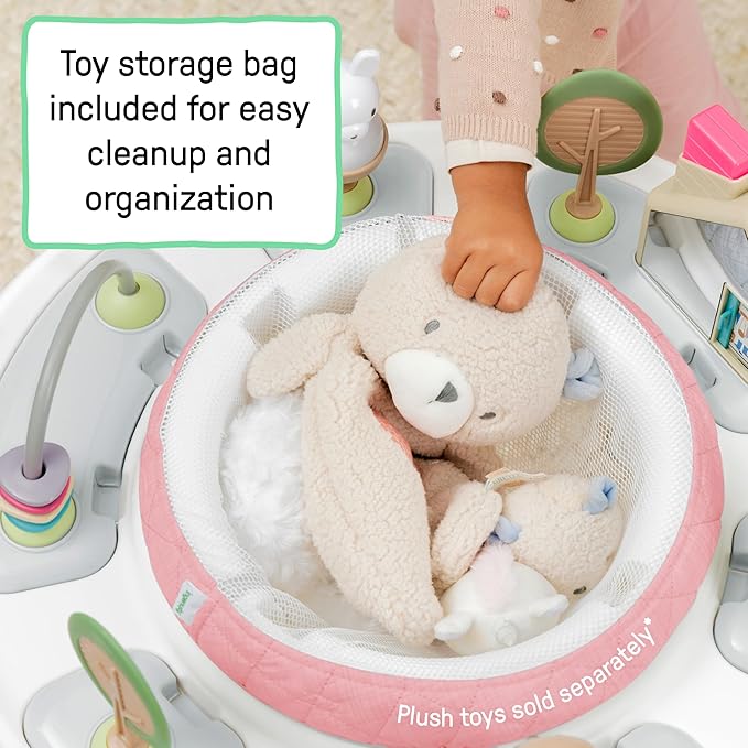 Ingenuity Spring & Sprout 2-in-1 Baby Activity Center Jumper and Table with Infant Toys - Ages 6 Months +, First Forest in Pink