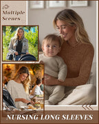 3 Pack Women's Nursing Long Sleeve Tops Breastfeeding Thermal Sweaters with Hidden Zipper Maternity Ribbed Shirts