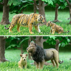Toymany 8PCS 2-5" Plastic Jungle Animals Figures Playset Includes Baby Animals, Realistic Lion, Tiger, Cheetah, Leopard Figurines with Cubs, Cake Toppers Christmas Birthday Toy Gift for Kids Toddlers