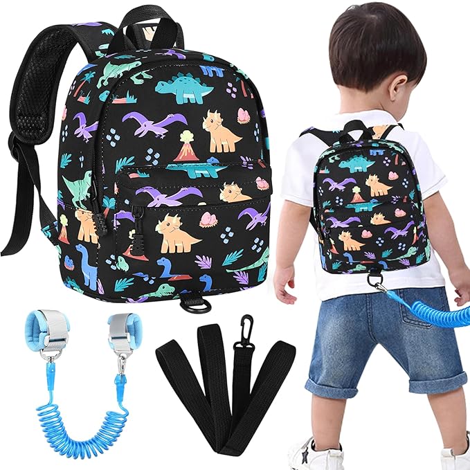 Accmor Toddler Backpack Leash, Cute Dinosaur Kids Backpack with Anti Lost Wrist Link, Mini Child Backpack Leash Baby Walking Harness for Outdoor Travel, Adorable Backpack Tether for Boys