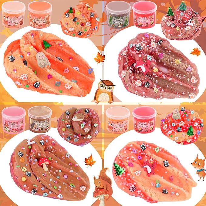LAWOHO 6 Packs Forest Slime Kit - Clear, Butter, Cloud Slime Making Kit, Slimes for Kids with Animal Add-ins, 360ml Slimes Kits for Boys & Girls Birthday Halloween Christmas Easter Gifts Party Favors