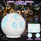 Bubble Machine Automatic Bubble Blower for Kids Toddlers Rechargeable Portable Spherical LED Bubble Maker Electric Auto Rotating 45°/360° Outdoor Toy Birthday Party Wedding (Spherical White)