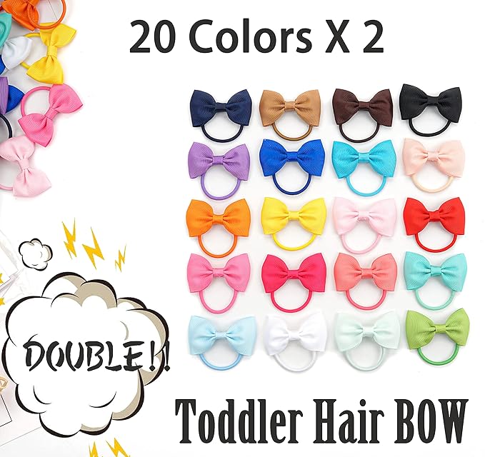 CÉLLOT Toddler Hair Accessories - 40pcs 2.75" Elastics Rubber Ribbon Bands, Bows for Baby Girls, Kids & Children
