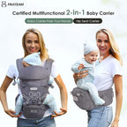 FRUITEAM Baby Carrier Newborn to Toddler, Safety-Certified Baby Waist Stool, Ergonomic 6-in-1 Baby Carrier with Head Support, Adjustable & Removable Baby Holder for All Seasons, Dark Grey