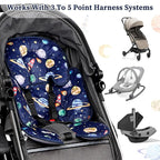 Pea Pod Baby Car Seat Head Support for Newborn, 2 in 1 Infant Car Seat Head Body Support for Boys Extra Soft Breathable Baby Car Seat Cushion Insert for Strollers, Swings, and Bouncers, Blue Space