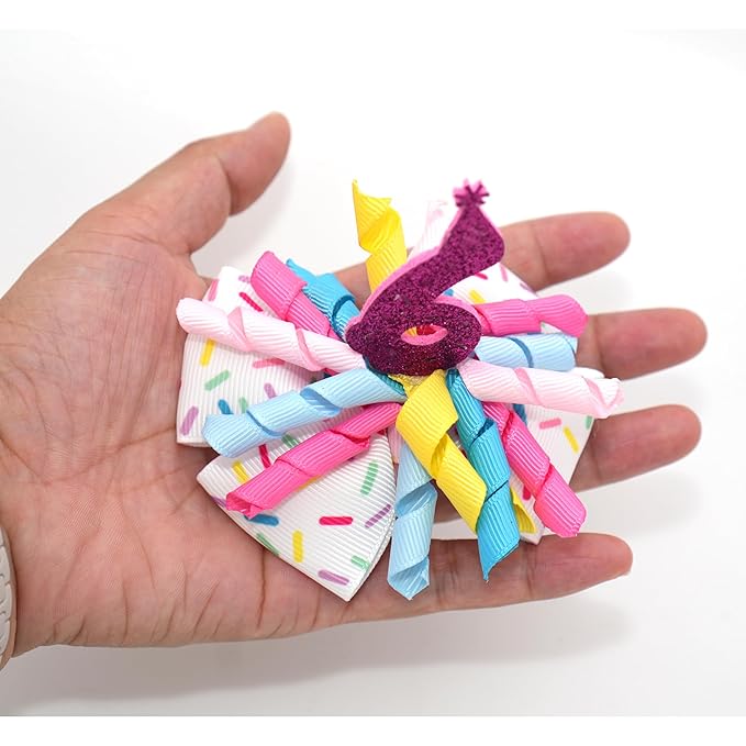 Sixth Birthday Hair Bow for Baby Girls 1 2 3 4 5 6 Years Sprinkle Decorations Party Hair Clip Accessories for Six 6th Birthday Glitter Colorful like Cupcake