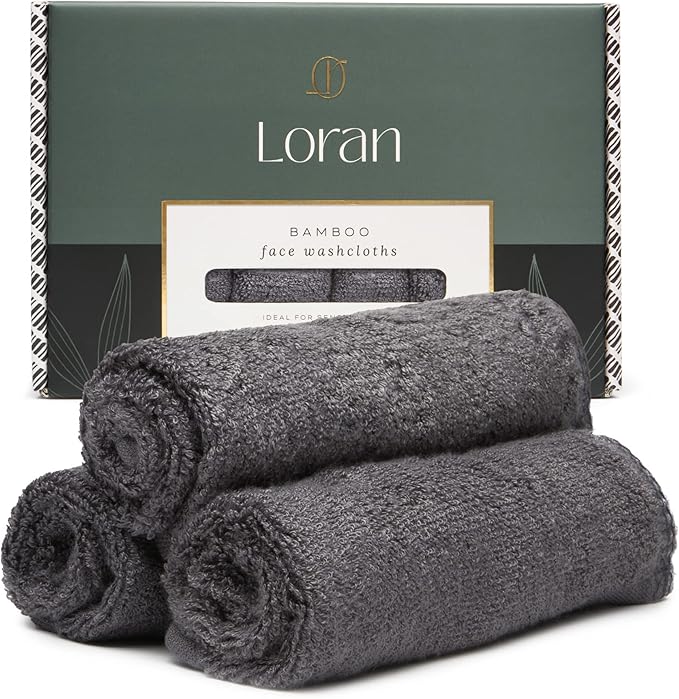 Charcoal Grey Washcloths Set of 6 Soft Facial Cloths 10” x 10” 100% Viscose Derived from Bamboo Spa-Like Feel Silky Face Cloth for Skin Cleansing