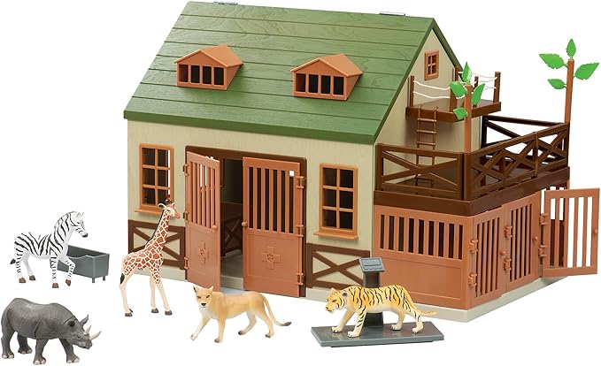 Terra by Battat – 15 Pieces Animal Hospital Playset – Wooden Vet Clinic with Openable Rooftop for Farm & Safari Animals – Pretend Play Toy for Toddlers & 3+ Years