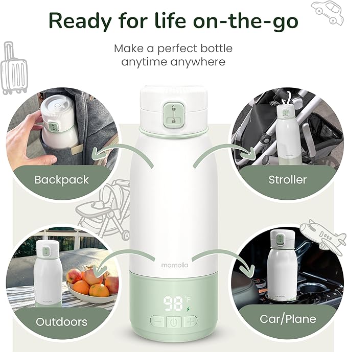 Portable Bottle Warmer for Travel, 17 oz, Temp Control 95F to 131F, Rechargeable On The Go, Ideal for Travel, Outdoors, Car