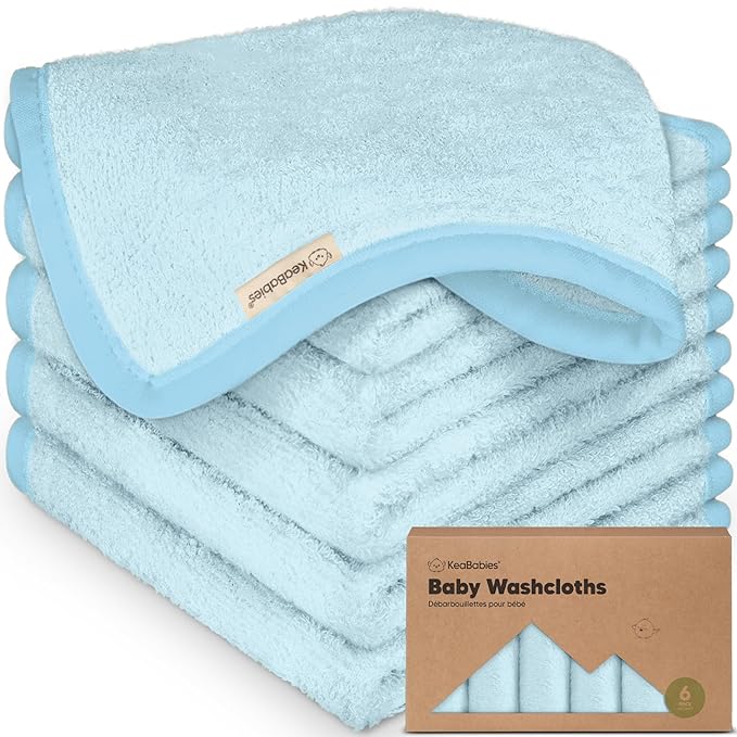 6-Pack Baby Washcloths - Soft Absorbent Viscose from Bamboo Wash Cloths for Babies, Kids, Toddlers, Infant, Newborn Bath Towels, Gentle on Sensitive Skin, 10x10 Reusable Face Towels (Bravo Blue)