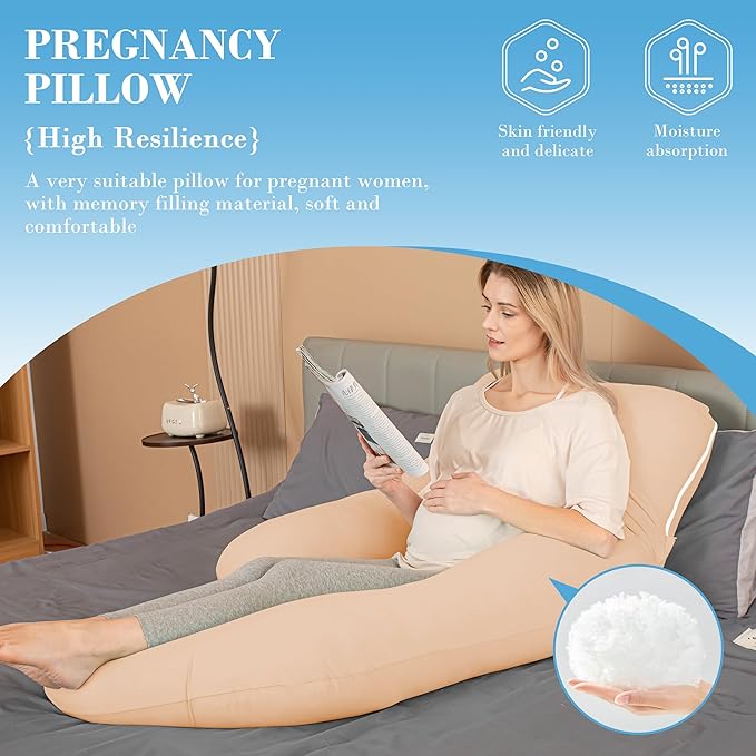 Cute Castle Cooling Cover Pregnancy Pillows, Soft U-Shape Maternity Pillow with Removable Cover - Full Body Pillows for Adults Sleeping - Pregnancy Must Haves - Jumbo 57 Inch - Brown