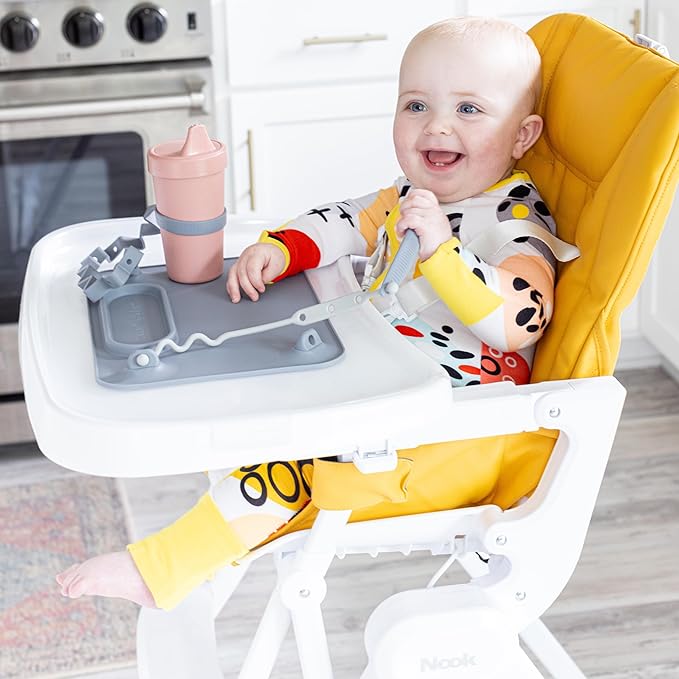 Busy Baby Bottle Bungee - Sippy Cup Strap - Keeps Bottles and Sippy Cups Off The Floor - Food Grade Silicone - Dishwasher Safe (Tan)