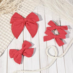 DEEKA 4 PCS Red Cotton Linen Hair Bows 3 Styles 5" & 4" Handmade Hair Bow set for Toddler Girls Alligator Hair Clips Knot Bows Hair Accessories for Little School Girls (Red)