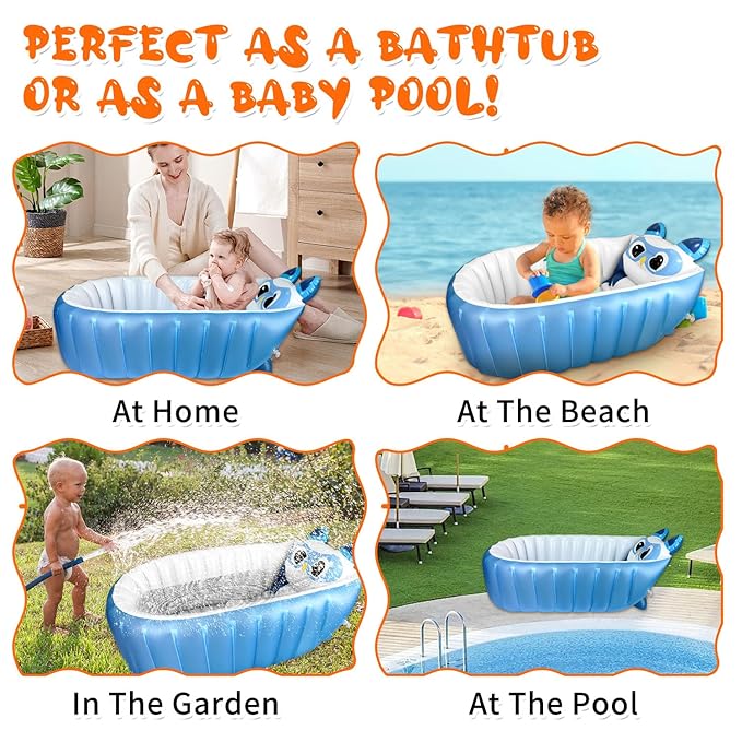 Boczif Inflatable Baby Bathtub, Toddler Bath Tub Non-Slip Baby Pool for Sitting, Foldable Infant Shower Basin Mini Air Swimming Pool, Kids Must Have Travel Bath, Portable Bathtub(Blue)